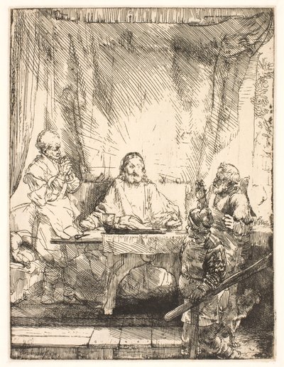 Kristus Emmauksessa: suurempi lautanen tekijältä Rembrandt van Rijn