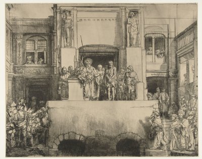 Kristus esiteltiin kansalle: pitkänomainen lautanen tekijältä Rembrandt van Rijn