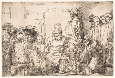 Kristus istuu ja keskustelee oppineiden kanssa tekijältä Rembrandt van Rijn