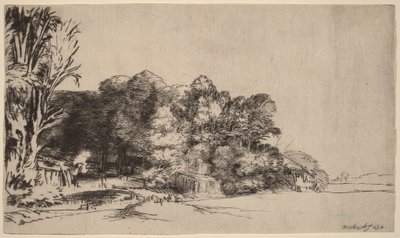 Puuryhmä, josta avautuu näkymä tekijältä Rembrandt van Rijn