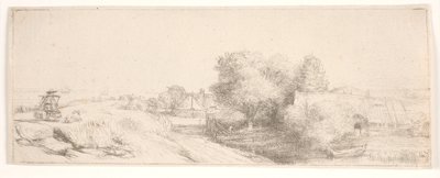 ”Maisema maitomiehen kanssa” -teoksen koepainos tekijältä Rembrandt van Rijn