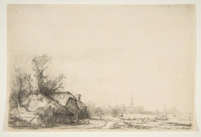 Mökki kanavan vieressä näköalalla Ouderkerkiin, n. 1641. tekijältä Rembrandt van Rijn