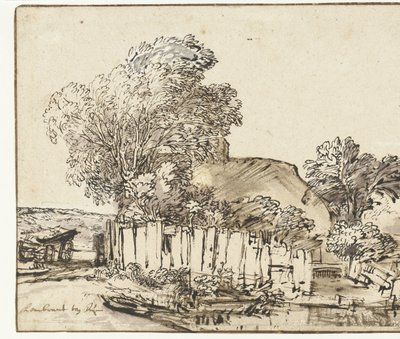 Mökki Valkoinen Paling puiden keskellä tekijältä Rembrandt van Rijn