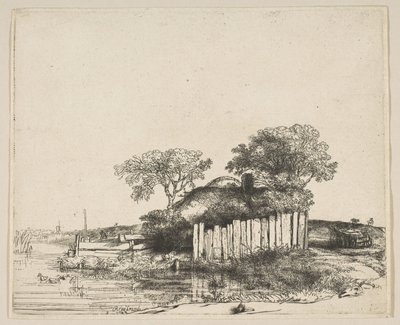 Mökki, jossa on valkoinen kaljaus, 1648. tekijältä Rembrandt van Rijn