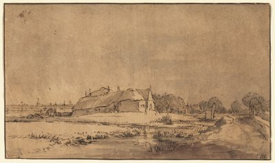 Mökit ja navetta tien varrella tekijältä Rembrandt van Rijn