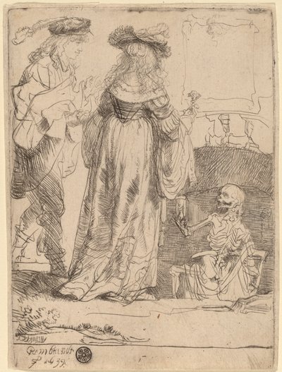 Kuolema ilmestyy avioparille avoimesta haudasta tekijältä Rembrandt van Rijn