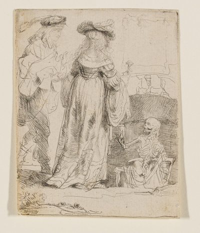 Kuolema ilmestyy avioituneelle pariskunnalle avoimesta haudasta tekijältä Rembrandt van Rijn