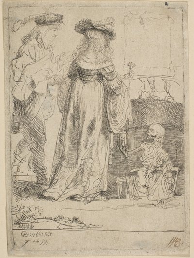 Kuolema ilmestyy avioparille avoimesta haudasta, 1639. tekijältä Rembrandt van Rijn