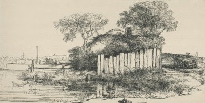 Die Hütte hinter dem Plankenzaun tekijältä Rembrandt van Rijn