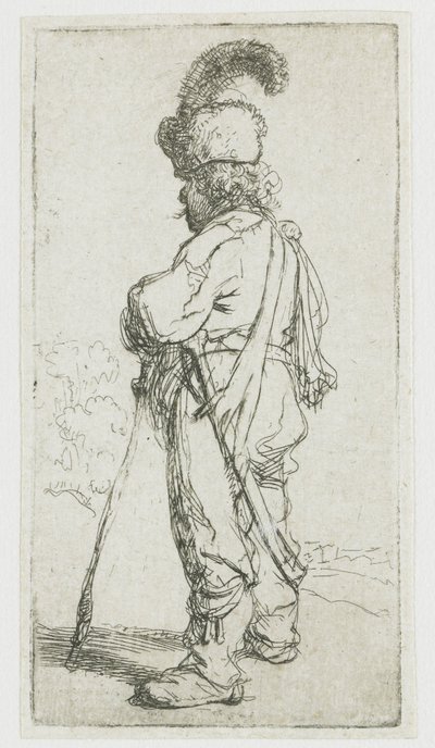 Puolalainen, jolla on keppi tekijältä Rembrandt van Rijn