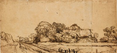 Maatilarakennukset tien varrella, 1600-luvun puoliväli, tekijältä Rembrandt van Rijn