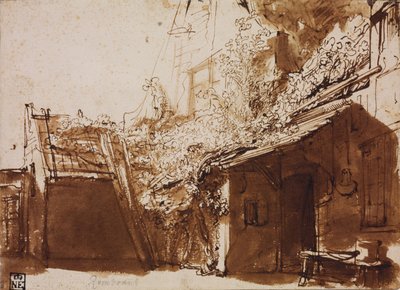 Maalaistalo valossa ja varjossa tekijältä Rembrandt van Rijn