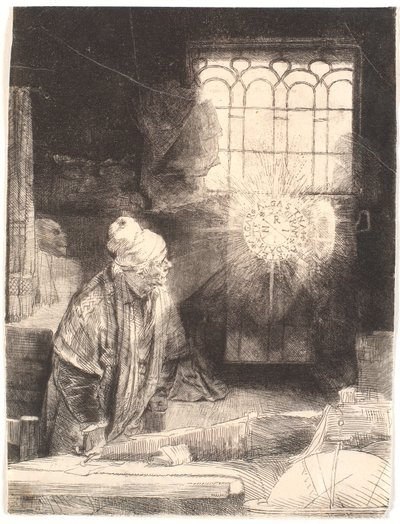 Faust työhuoneessaan katsomassa taikalevyä (Dr. Faustus) tekijältä Rembrandt van Rijn