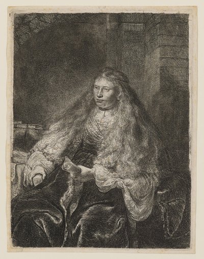 Tyttö, jonka hiukset laskeutuvat olkapäille tekijältä Rembrandt van Rijn