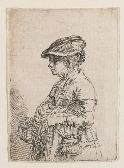 Tyttö korin kanssa tekijältä Rembrandt van Rijn