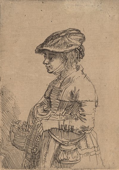 Tyttö korin kanssa, c. 1642. tekijältä Rembrandt van Rijn