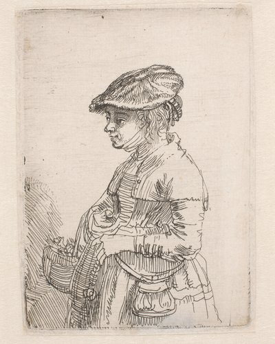 Tyttö, jolla on kori tekijältä Rembrandt van Rijn