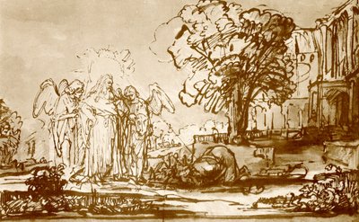 Jumala Isä ilmestyy Aabrahamille tekijältä Rembrandt van Rijn