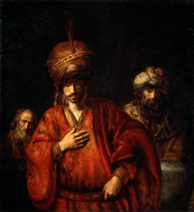 Haman tunnustaa kohtalonsa Daavidin ja Uurian, 1665. tekijältä Rembrandt van Rijn