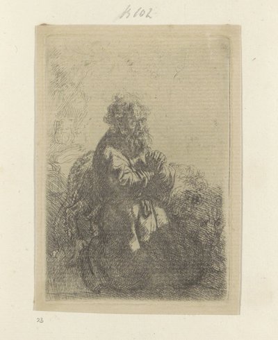 Jerome polvistui rukouksessa ja katsoi alas Recueil de quatre-vingt-cinq estampes originales (sarjan nimi) tekijältä Rembrandt van Rijn