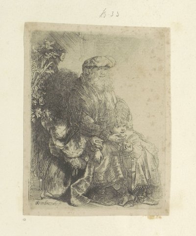 Jacob liefkoosi Benjaminia Kokoelma kahdeksankymmentäviisi alkuperäistä vedosta (sarjan nimi) tekijältä Rembrandt van Rijn
