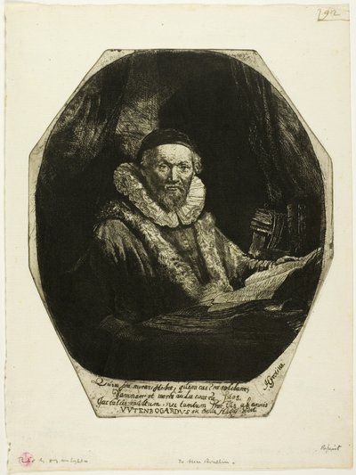 Jan Uytenbogaert tekijältä Rembrandt van Rijn