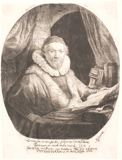 Jan Uytenbogaert, arminilaisten remonstarnttien lahkon saarnaaja tekijältä Rembrandt van Rijn