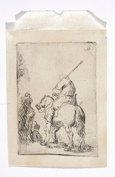 Turbanipäinen ratsastaja hevosella tekijältä Rembrandt van Rijn