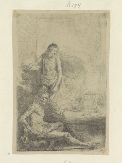 Nuori mies istuu ja seisoo Recueil de quatre-vingt-cinq estampes originales (sarjan nimi) tekijältä Rembrandt van Rijn