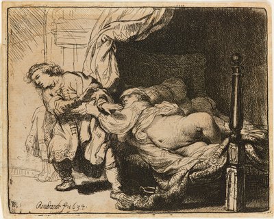 Joosefin ja Potifarin vaimo [1. 39: 7-12], 1634. tekijältä Rembrandt van Rijn