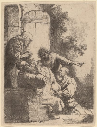 Joosefin takki tuotu Jaakobille tekijältä Rembrandt van Rijn