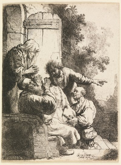 Joosefin takki tuotu Jaakobille tekijältä Rembrandt van Rijn