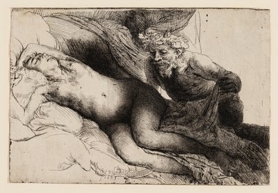 Jupiter ja Antiope: Isompi levy tekijältä Rembrandt van Rijn