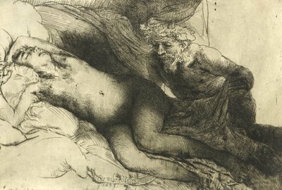 Jupiter ja Antiope, n. 1659 tekijältä Rembrandt van Rijn
