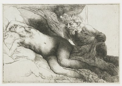 Jupiter ja Antiope: suurempi levy tekijältä Rembrandt van Rijn