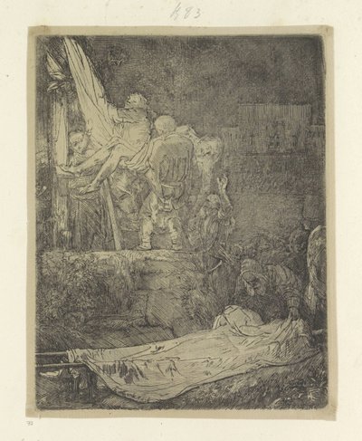 Laskeutuminen ristiltä soihdun valossa Recueil de quatre-vingt-cinq estampes originales (sarjan nimi) tekijältä Rembrandt van Rijn