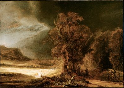 Maisema laupiaasta samarialaiselta Harmenszoon van Rijn dit Rembrandtin (1606-1669) maalaus 1638 su. 46,5x66 cm Czartoryski-museo, Krakova, Puola tekijältä Rembrandt van Rijn