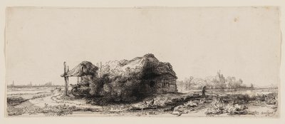 Maisema mökeillä ja heinänavetta: pitkulainen tekijältä Rembrandt van Rijn