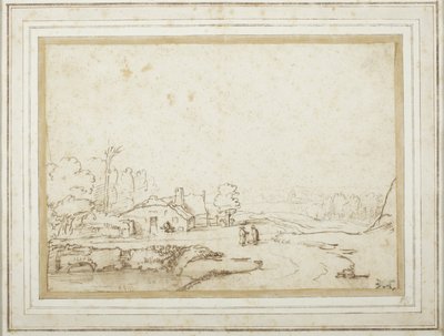 Maisema, jossa näkyy osa lammesta tekijältä Rembrandt van Rijn