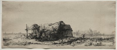 Maisema mökillä ja heinänavetta: Pitkät, 1641. tekijältä Rembrandt van Rijn