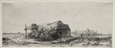 Maisema mökillä ja heinänavetta: Pitkät, 1641. tekijältä Rembrandt van Rijn