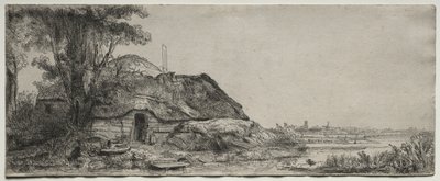 Maisema mökillä ja suurella puulla, 1641. tekijältä Rembrandt van Rijn