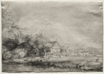 Maisema lehmän kanssa tekijältä Rembrandt van Rijn