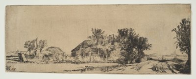 Maisema, jossa maalaistalo tien varrella kanavan vieressä, n. 1652. tekijältä Rembrandt van Rijn