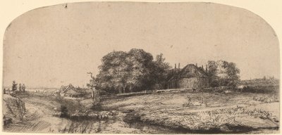 Maisema heinänavetta ja lammaslauma tekijältä Rembrandt van Rijn