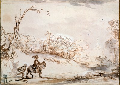 Maisema ratsumiehen kanssa, 1648-1650. tekijältä Rembrandt van Rijn