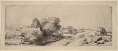 Maisema, jossa on maitomies tekijältä Rembrandt van Rijn