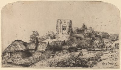 Maisema neliötornilla tekijältä Rembrandt van Rijn