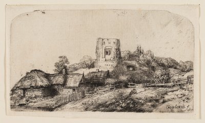 Maisema neliötornilla tekijältä Rembrandt van Rijn