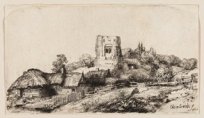 Maisema neliötornilla tekijältä Rembrandt van Rijn